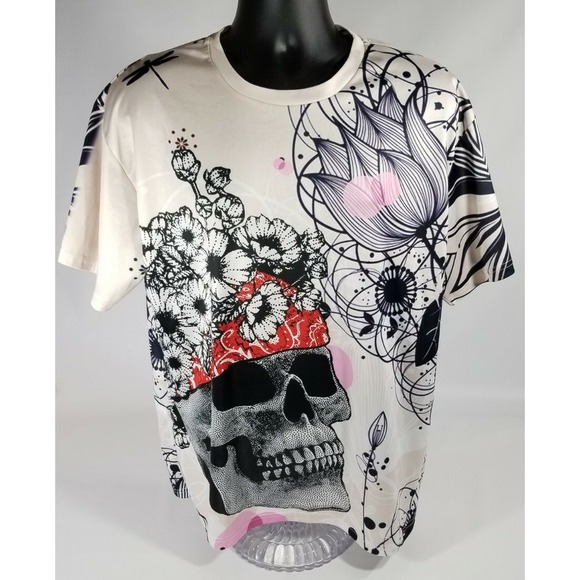 Other - Zootop Bear Men's 2XL Floral Skull Bandana Bold Graphic 2 Sided T Shirt Stretchy